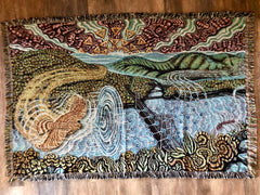 Art Blanket - Adventures on the Appalachian Transformation - Hawk Dragonfly Hudson River Bridge - 68 x 50 Inch - Tapestry Woven Throw