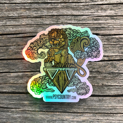 Holographic Foil Cosmic Foo Dog 3x3 Vinyl Sticker