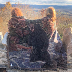 Art Blanket - Who's Eating Who?! Bear Trout Waterfall - 68 x 50 Inch - Tapestry Woven Throw